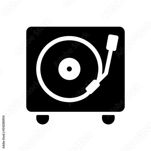 very simple flat and single minimalist Record Player Silhouettes in black on a white background
