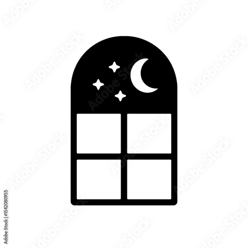 very simple flat and single minimalist Window at night Silhouettes in black on a white background