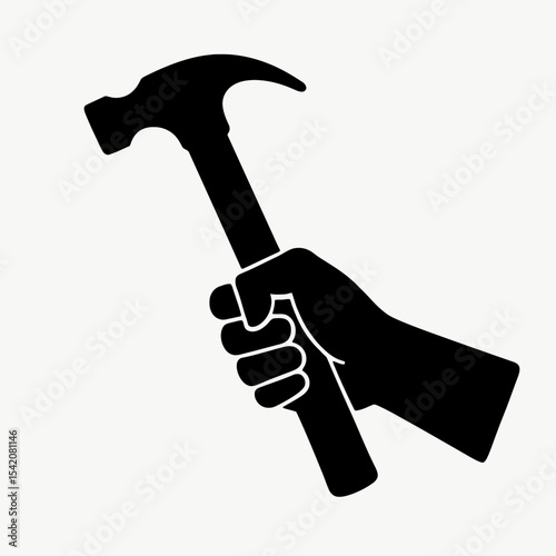 very simple flat and single minimalist Holding Hammer Silhouettes in black on a white background