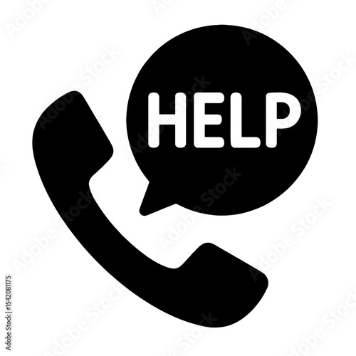 very simple flat and single minimalist Help Phoneline Silhouettes in black on a white background
