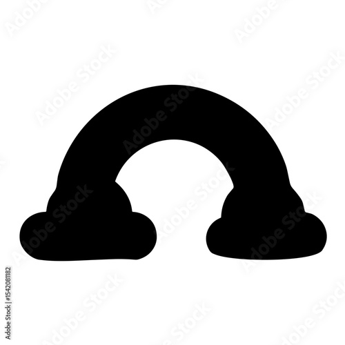 a simple black rainbow with clouds on each end, isolated on a white background, great for design elements