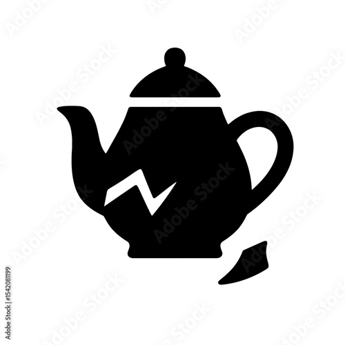 very simple flat and single minimalist Broken Tea Pot Silhouettes in black on a white background