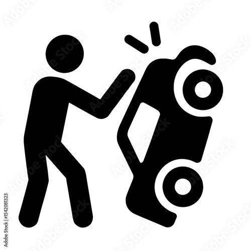 very simple flat and single minimalist Flipping Car Protest Silhouettes in black on a white background