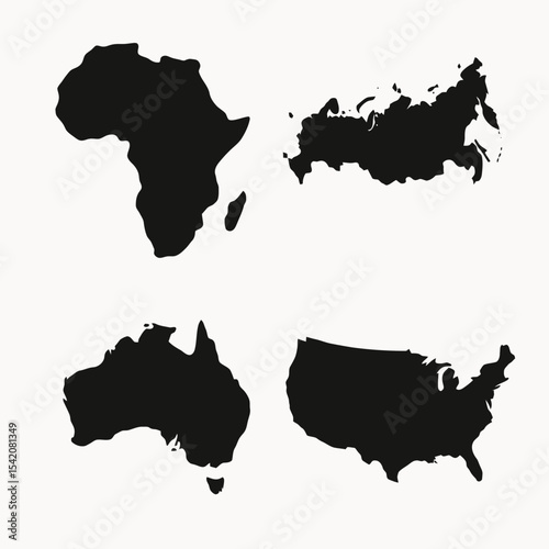 very simple flat and single minimalist Map Silhouettes in black on a white background
