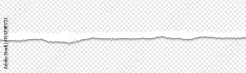 White ripped paper strip with jagged edge and shadow effect has transparent background