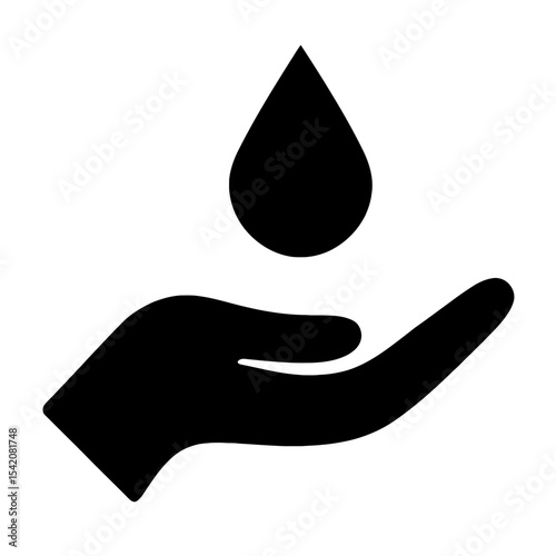 very simple flat and single minimalist Liquid Drop in Hand Silhouettes in black on a white background