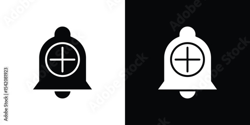 Cowbell circle plus icon black silhouette for web, and mobile app