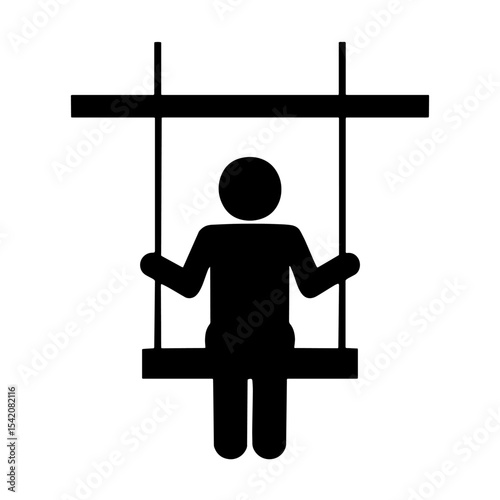a simple black silhouette of a person on a swing, perfect for playground or childhood themes