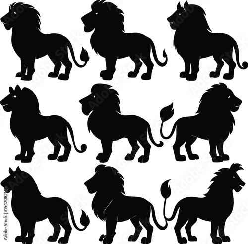 Silhouette Lions Vector: Black Lion Clipart, Wildlife Animal Illustration, Graphic Design Element