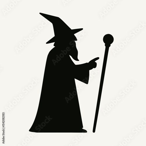 very simple flat and single minimalist Wizard Silhouettes in black on a white background