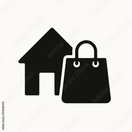 very simple flat and single minimalist House Shopping Silhouettes in black on a white background