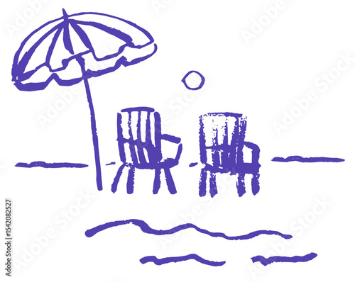 Italian amalfi sicily style vacation hand drawn vector illustrations in grunge rough doodle sketch style element. Lounge vacation on sea coast chalk charcoal style drawing for poster, placard print.