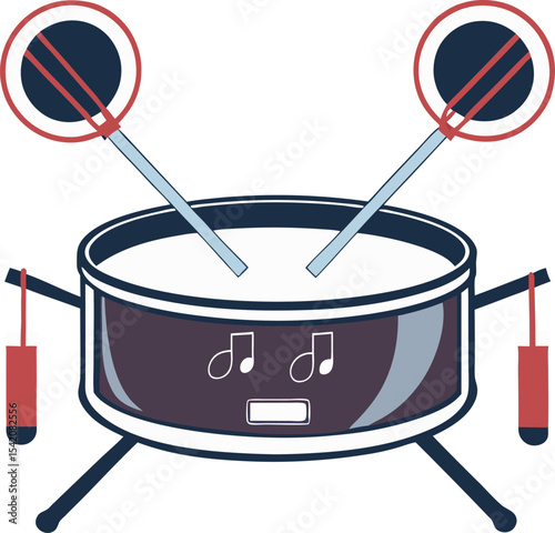 Stylized celebration of rhythmic expression featuring powerful drummer and bold graphic percussion symbol in black, red, and white