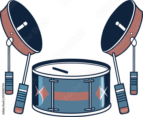Stylized celebration of rhythmic expression featuring powerful drummer and bold graphic percussion symbol in black, red, and white