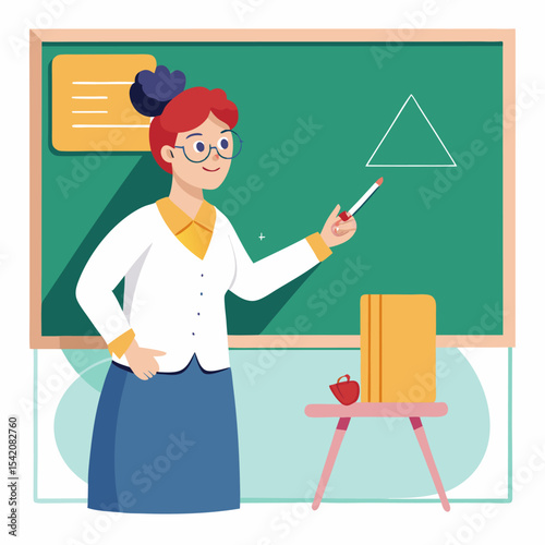 Vector of a Teacher Writing on a Blackboard – Classroom Teaching and Education Scene