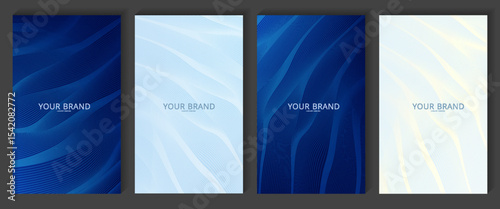 Contemporary technology cover design set. Luxury background with blue line pattern (guilloche curves).vector eps10