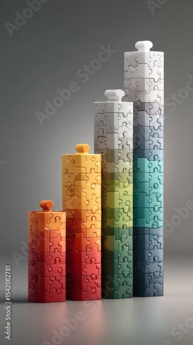 visual metaphor of jigsaw puzzle forming complete bar graph to illustrate learning process