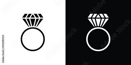 Diamond ring icon black silhouette for web, and mobile app