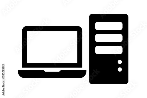 very simple flat and single minimalist Computer  Server Silhouettes in black on a white background