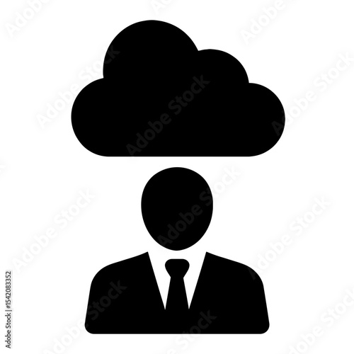 very simple flat and single minimalist Cloud Computing Businessman Silhouettes in black on a white background
