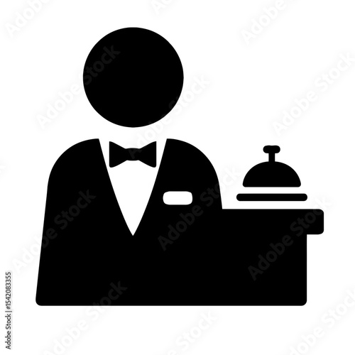 very simple flat and single minimalist Hotel Receptionist Silhouettes in black on a white background