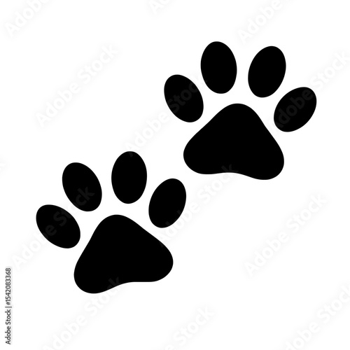 very simple flat and single minimalist Paw Prints Silhouettes in black on a white background