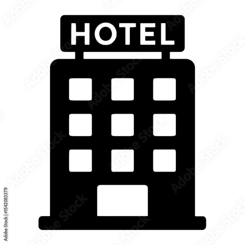 very simple flat and single minimalist Hotel Silhouettes in black on a white background
