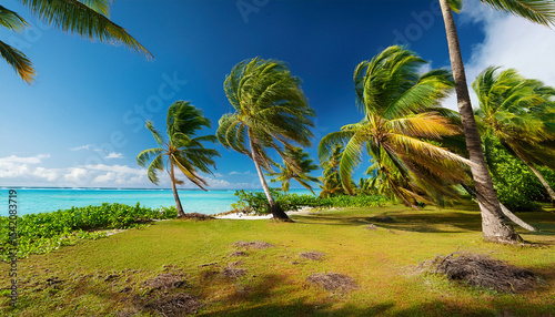 palm trees blowing in the wind on a tropical island landscape titikaveka rarotonga cook islands