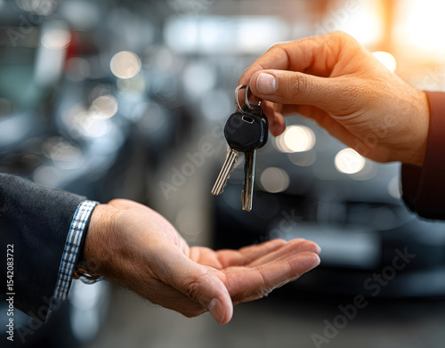 Wallpaper Mural una mano de vendedor de coches en un concesionario entregando la llave de un vehículo nuevo vendido a un cliente Torontodigital.ca