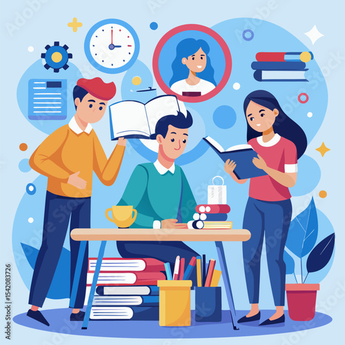 Vector of Students Preparing for Final Exams – Focused Study and Academic Success