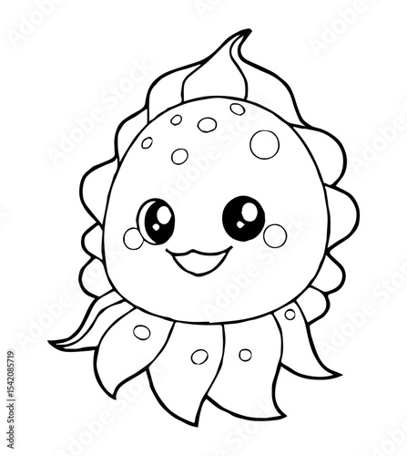 Cartoon anemone with a cheerful face surrounded by tentaclelike petals