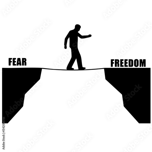 a person walking a tightrope from fear to freedom, showing the journey of overcoming challenges in life