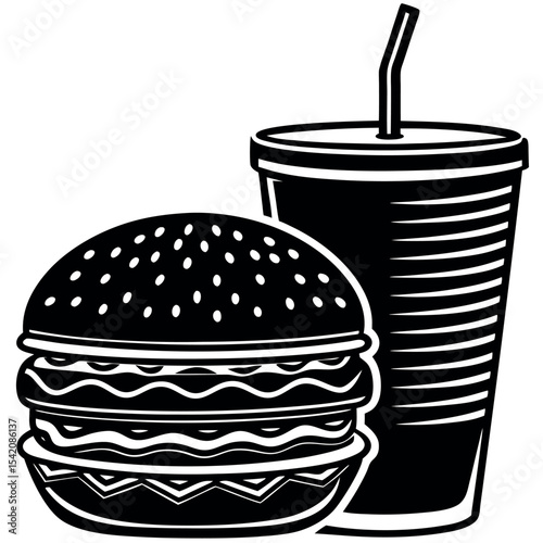 Classic hamburger and soda combo illustration