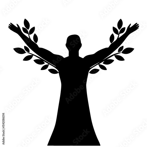 a silhouette of a man embracing nature, symbolizing growth, freedom, and connection with the earth.