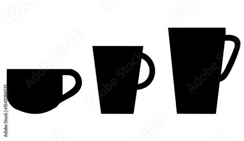 three black coffee mugs different sizes vector illustration for cafe shop logo or icon graphic design