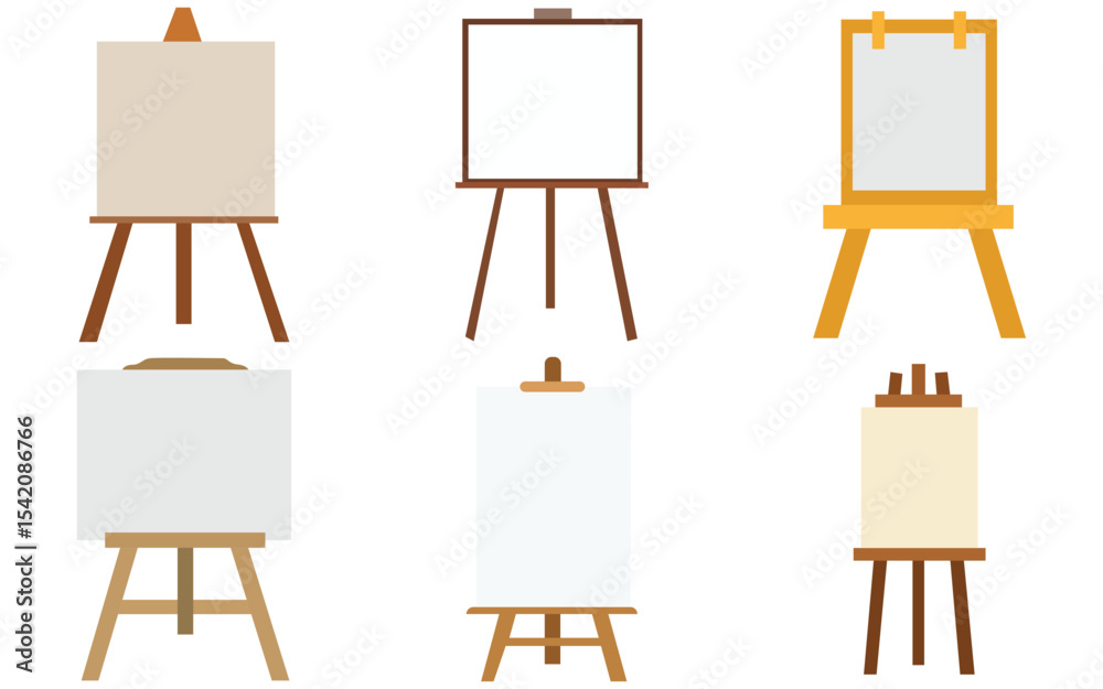 Blank Canvas on Wooden Easel – Vector Art Set for Creative and Educational Use Blank Canvas on Wooden Easel – Vector Art Set for Creative and Educational Use