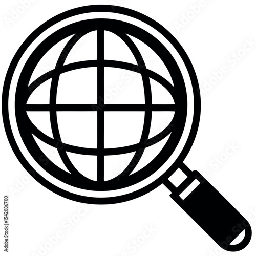 Magnifying glass over global icon search concept