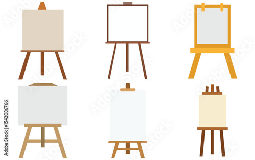 Blank Canvas on Wooden Easel – Vector Art Set for Creative and Educational Use