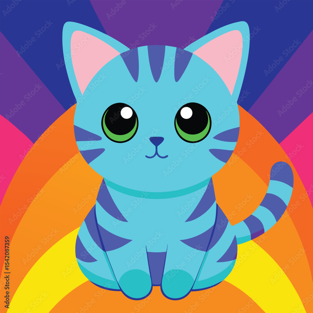 Fototapeta premium Adorable cartoon tabby kitten vector illustration