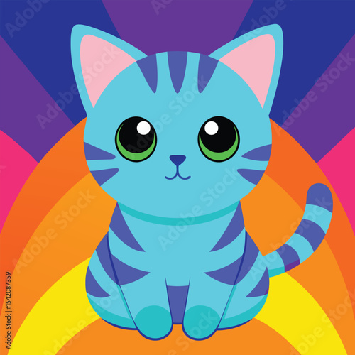 Adorable cartoon tabby kitten vector illustration