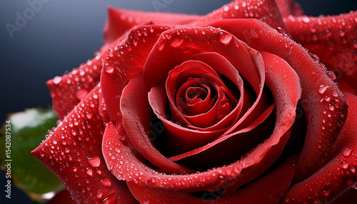 a velvety red rose glistening with morning dew close up summer texture