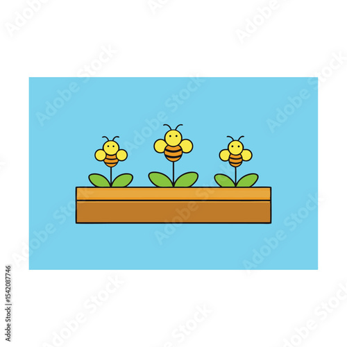 Delightful Bee Flowers in a Planter Box A Whimsical Garden Scene with Pollinating Insects and Blooming Blossoms