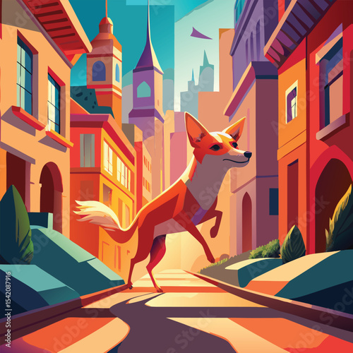 Joyful medium sized tan and reddish brown dog vector illustration