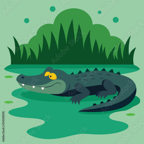 American alligator partially submerged in water illustration