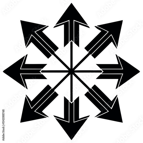 Eight pointed star with arrows pointing outward