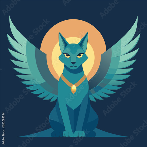 Majestic grey tabby cat illustration with teal accents