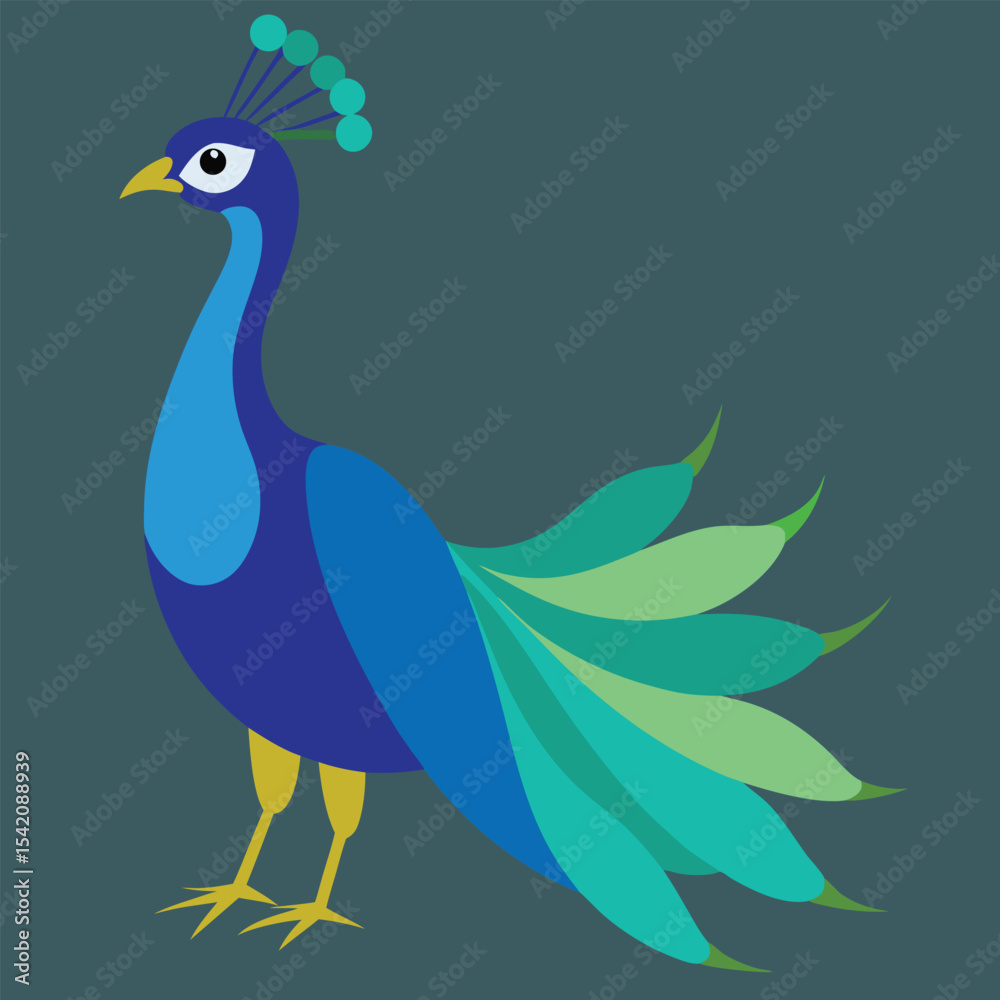 Fototapeta premium Stylized Blue and Green Peacock Vector Illustration