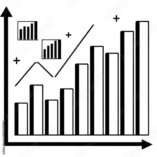 Financial growth charts and graphs isolated on white background