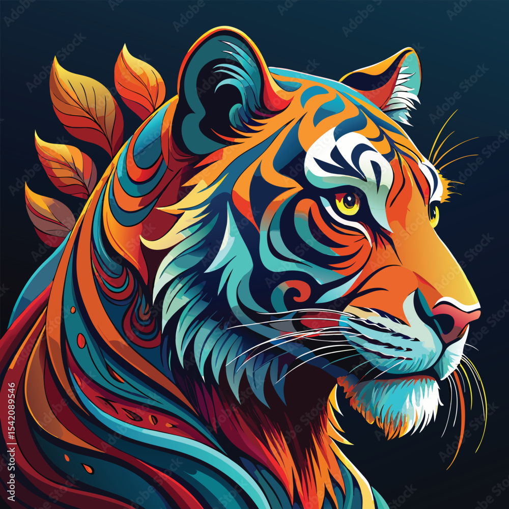 Photography Poster Vibrant Psychedelic Tiger Head Illustration