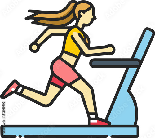 Woman Running on a Treadmill – Fitness, Exercise, and Healthy Lifestyle Concept Illustration